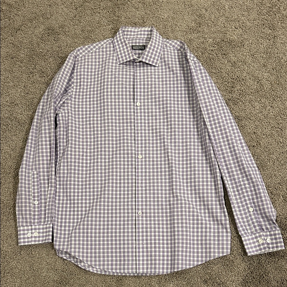 Kenneth Cole Reaction Purple Checkered Button Down Shirt